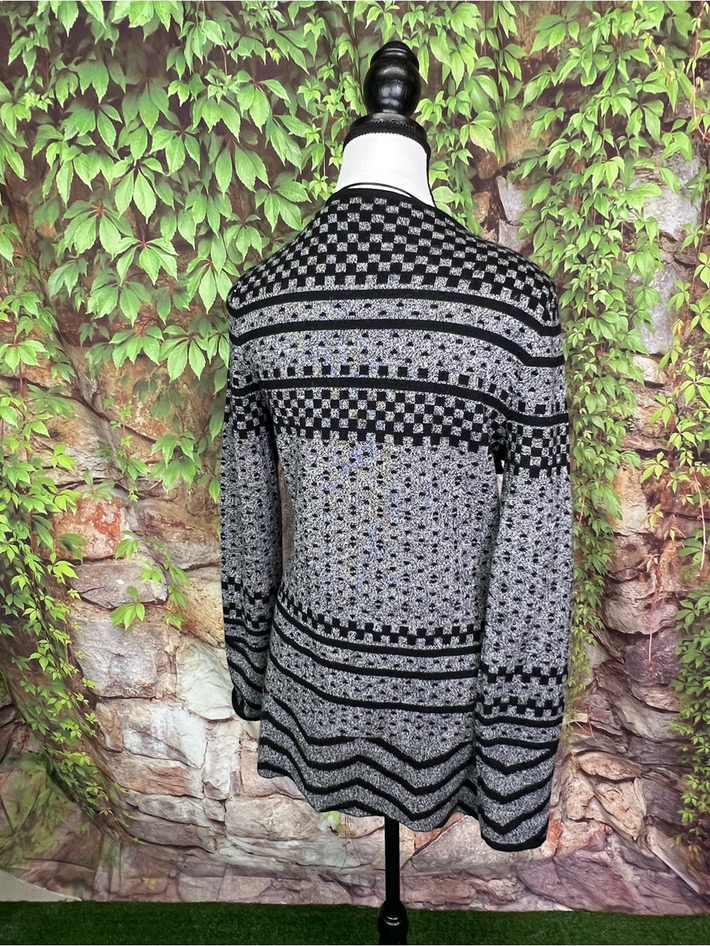 SMARTWOOL Black and Gray Merino Blend Cabincore Waterfall Open Cardigan, M - Picture 11 of 14